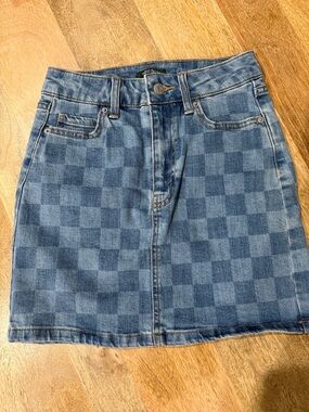 Denim Checkerboard Skirt - Blue